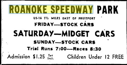 Roanoke Speedway - Aug 1953 Ad